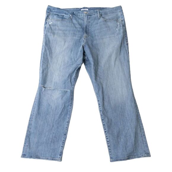 Good American Good Straight Jeans Light Wash Distressed Women's Sz 24 - Picture 1 of 16